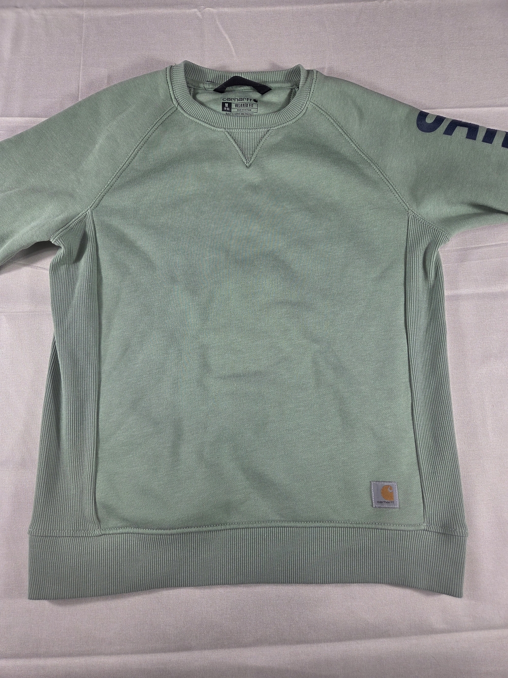 Carhartt Women’s Medium 8-10 Green Logo Sleeve Relaxed Fit Sweatshirt
